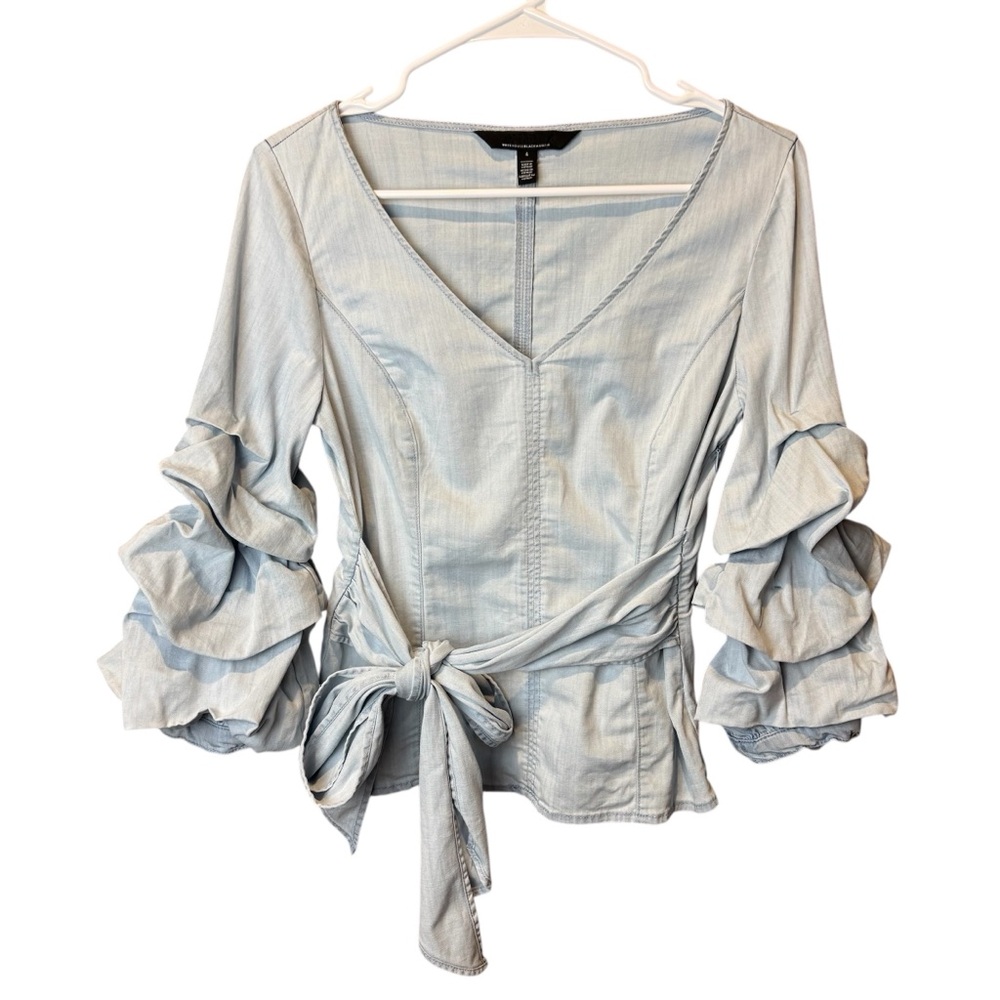 WHBM Dream Ruffle Sleeve Denim Top 4